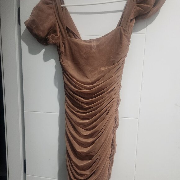 MESH NUDE BROWN DRESS - Picture 1 of 2